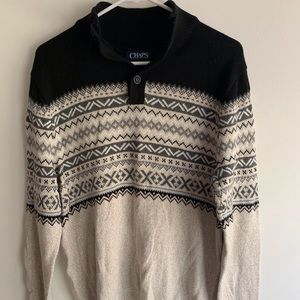 Chaps One Button Pullover Black and Gray Sweater